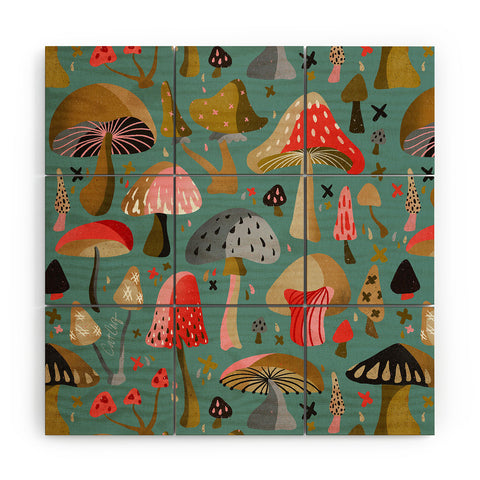 Cat Coquillette Mushroom Collection Mint Wood Wall Mural