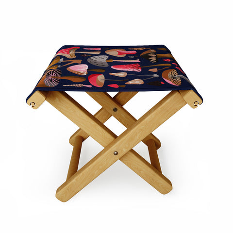 Cat Coquillette Mushroom Collection Navy Folding Stool