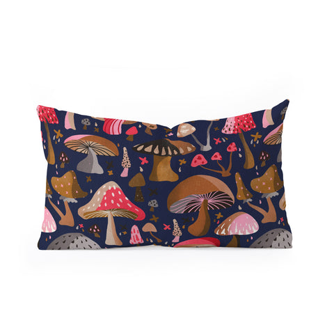 Cat Coquillette Mushroom Collection Navy Oblong Throw Pillow