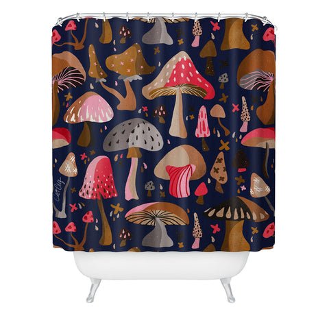 Cat Coquillette Mushroom Collection Navy Shower Curtain