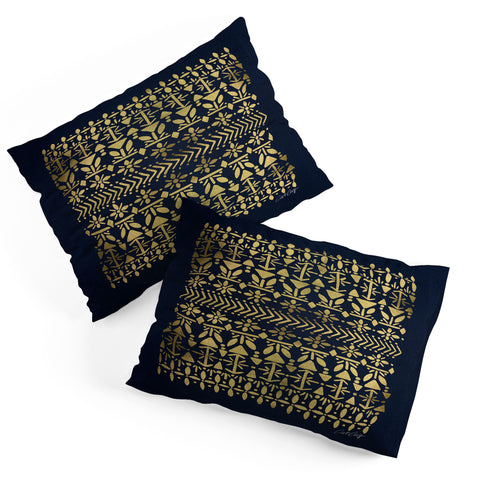 Cat Coquillette Norwegian Pattern Navy Gold Pillow Shams