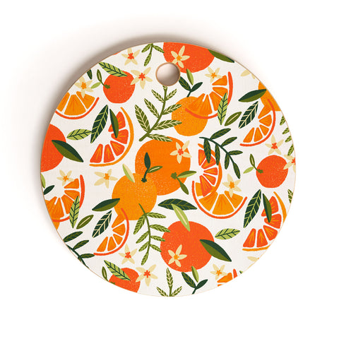 Cat Coquillette Orange Blooms White Palette Cutting Board Round