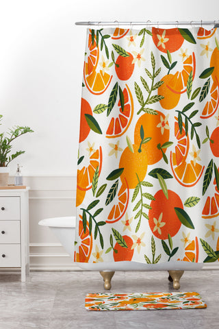 Cat Coquillette Orange Blooms White Palette Shower Curtain And Mat