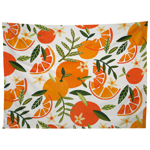 Cat Coquillette Orange Blooms White Palette Tapestry