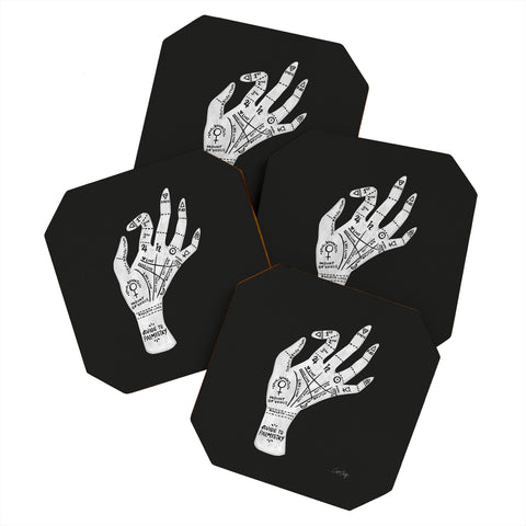 Cat Coquillette Palmistry White on Black Coaster Set