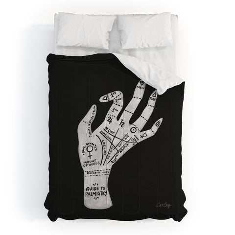 Cat Coquillette Palmistry White on Black Comforter