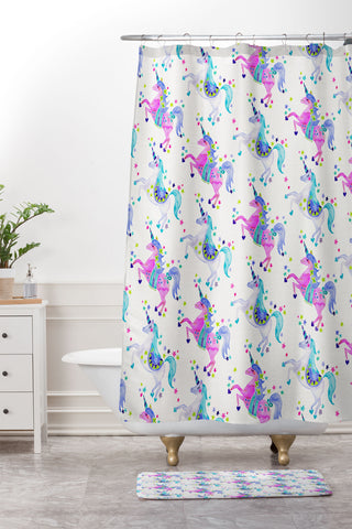 Cat Coquillette Pastel Unicorns Shower Curtain And Mat