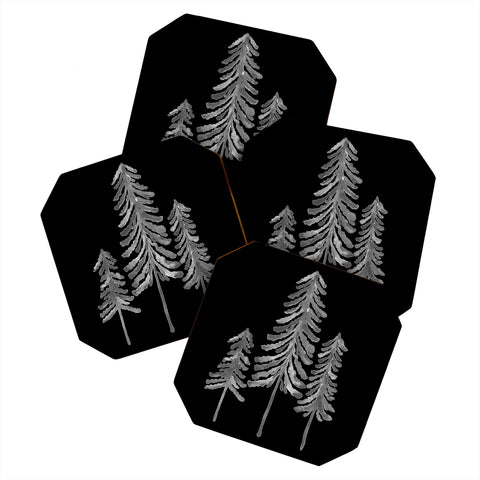 Cat Coquillette Pine Trees Black Ink2 Coaster Set