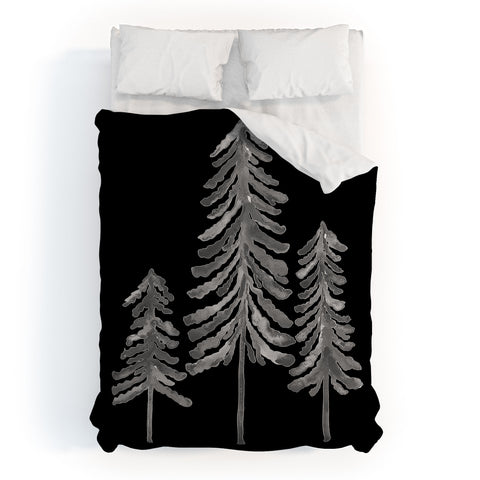 Cat Coquillette Pine Trees Black Ink2 Duvet Cover