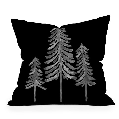 Cat Coquillette Pine Trees Black Ink2 Throw Pillow