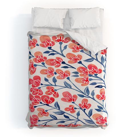 Cat Coquillette Pink Cherry Blossoms Duvet Cover