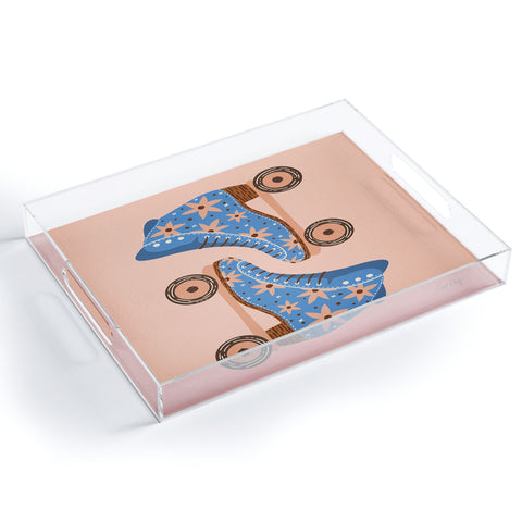 Cat Coquillette Retro Roller Skates Blue Acrylic Tray