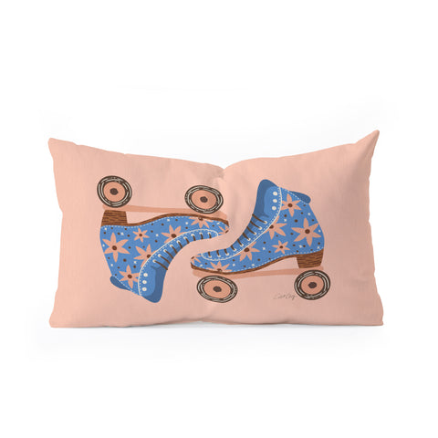 Cat Coquillette Retro Roller Skates Blue Oblong Throw Pillow