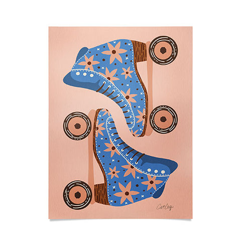 Cat Coquillette Retro Roller Skates Blue Poster