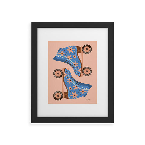 Cat Coquillette Retro Roller Skates Blue Framed Art Print