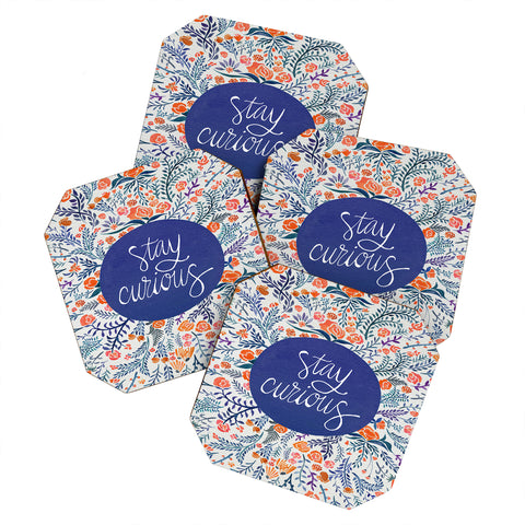 Cat Coquillette Stay Curious Navy Red Coaster Set