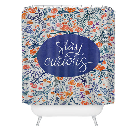 Cat Coquillette Stay Curious Navy Red Shower Curtain
