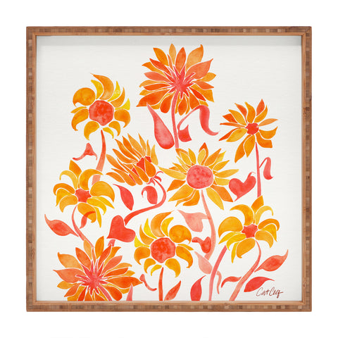 Cat Coquillette Sunflower Watercolor Fiery Palette Square Tray