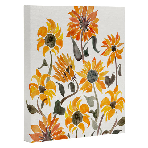 Cat Coquillette Sunflower Watercolor Yellow Art Canvas