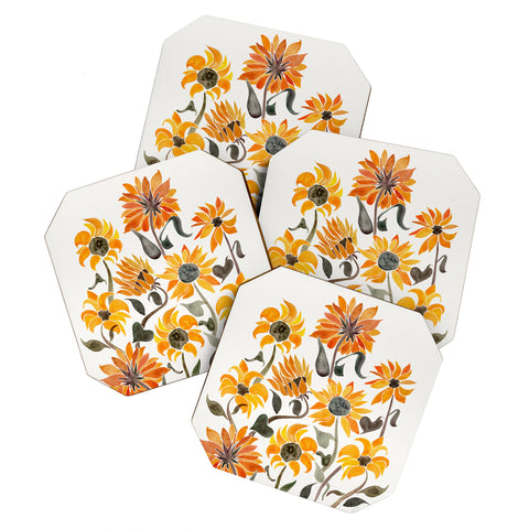 Cat Coquillette Sunflower Watercolor Yellow Coaster Set
