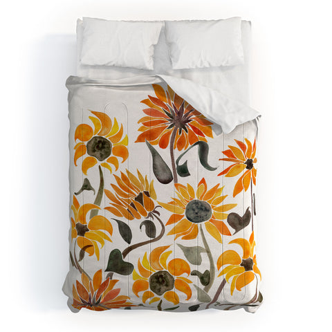 Cat Coquillette Sunflower Watercolor Yellow Comforter