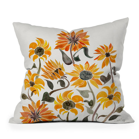 Cat Coquillette Sunflower Watercolor Yellow Throw Pillow