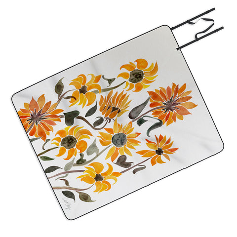 Cat Coquillette Sunflower Watercolor Yellow Picnic Blanket