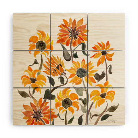 Cat Coquillette Sunflower Watercolor Yellow Wood Wall Mural