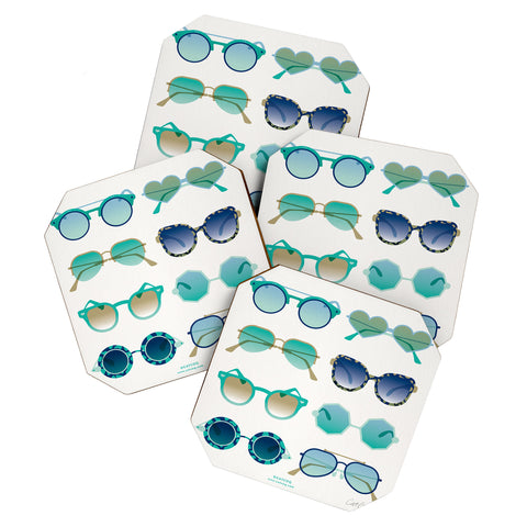 Cat Coquillette Sunglasses Collection Blue Coaster Set