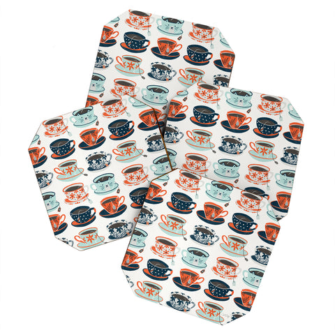 Cat Coquillette Tea Time Coral Teal Coaster Set