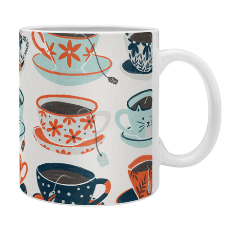 Cat Coquillette Tea Time Coral Teal Coffee Mug