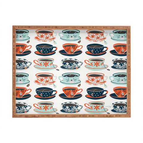 Cat Coquillette Tea Time Coral Teal Rectangular Tray