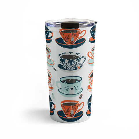 Cat Coquillette Tea Time Coral Teal Travel Mug