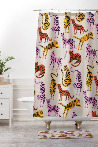 Cat Coquillette Tiger Collection Pink Yellow Shower Curtain And Mat