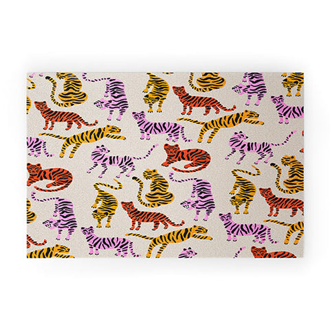 Cat Coquillette Tiger Collection Pink Yellow Welcome Mat