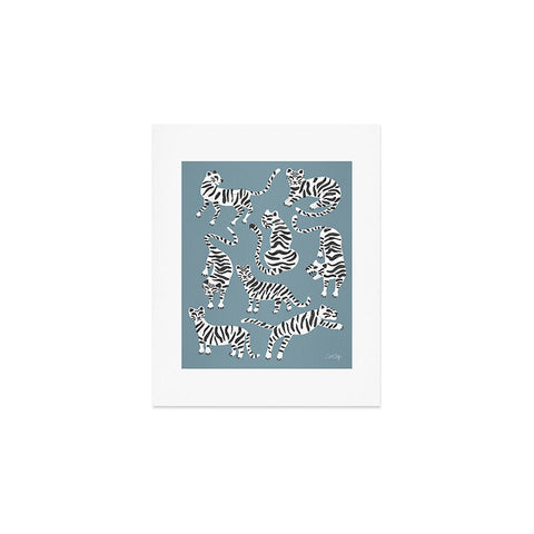 Cat Coquillette Tiger Collection White on Blue Art Print