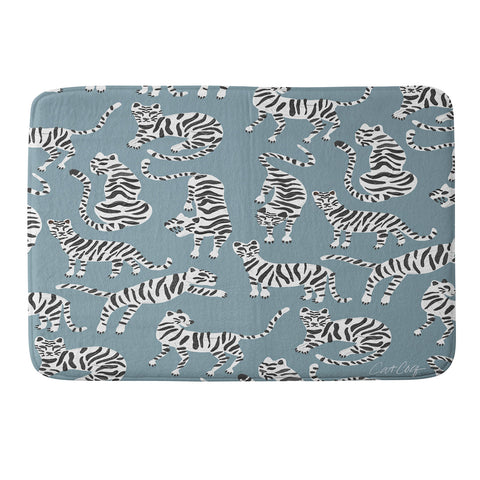 Cat Coquillette Tiger Collection White on Blue Memory Foam Bath Mat