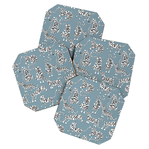 Cat Coquillette Tiger Collection White on Blue Coaster Set