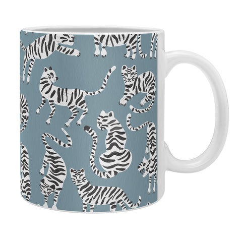 Cat Coquillette Tiger Collection White on Blue Coffee Mug