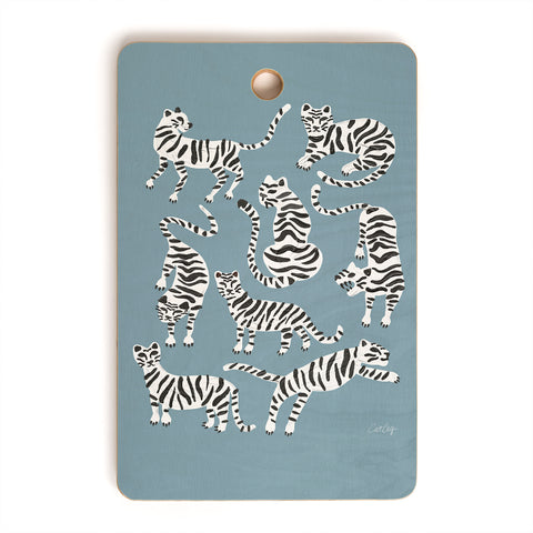 Cat Coquillette Tiger Collection White on Blue Cutting Board Rectangle
