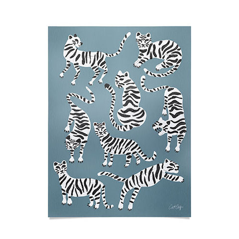 Cat Coquillette Tiger Collection White on Blue Poster