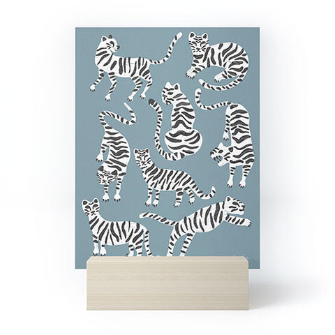Cat Coquillette Tiger Collection White on Blue Mini Art Print