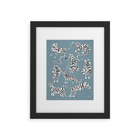 Cat Coquillette Tiger Collection White on Blue Framed Art Print