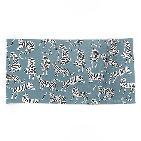 Cat Coquillette Tiger Collection White on Blue Beach Towel