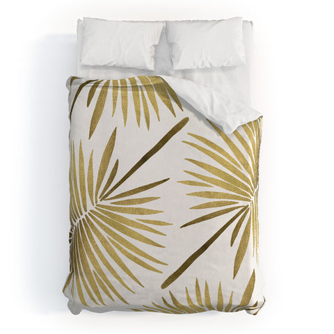 Cat Coquillette Tropical Fan Palm Gold Pattern Duvet Cover