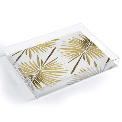 Cat Coquillette Tropical Fan Palm Gold Pattern Acrylic Tray
