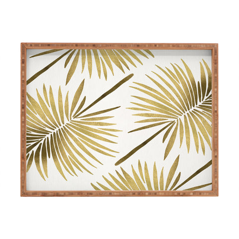 Cat Coquillette Tropical Fan Palm Gold Pattern Rectangular Tray