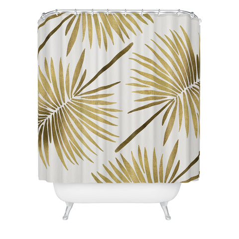 Cat Coquillette Tropical Fan Palm Gold Pattern Shower Curtain