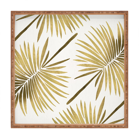 Cat Coquillette Tropical Fan Palm Gold Pattern Square Tray