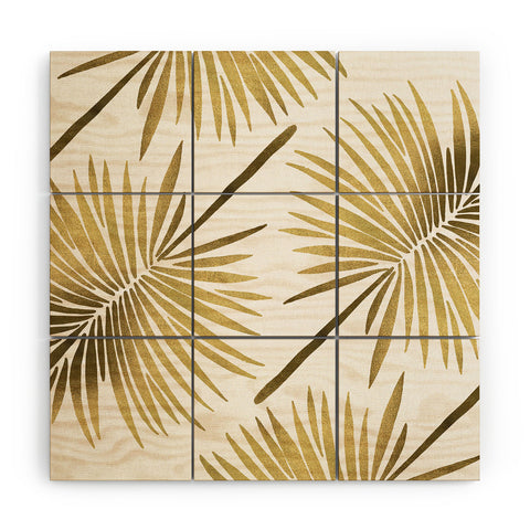 Cat Coquillette Tropical Fan Palm Gold Pattern Wood Wall Mural